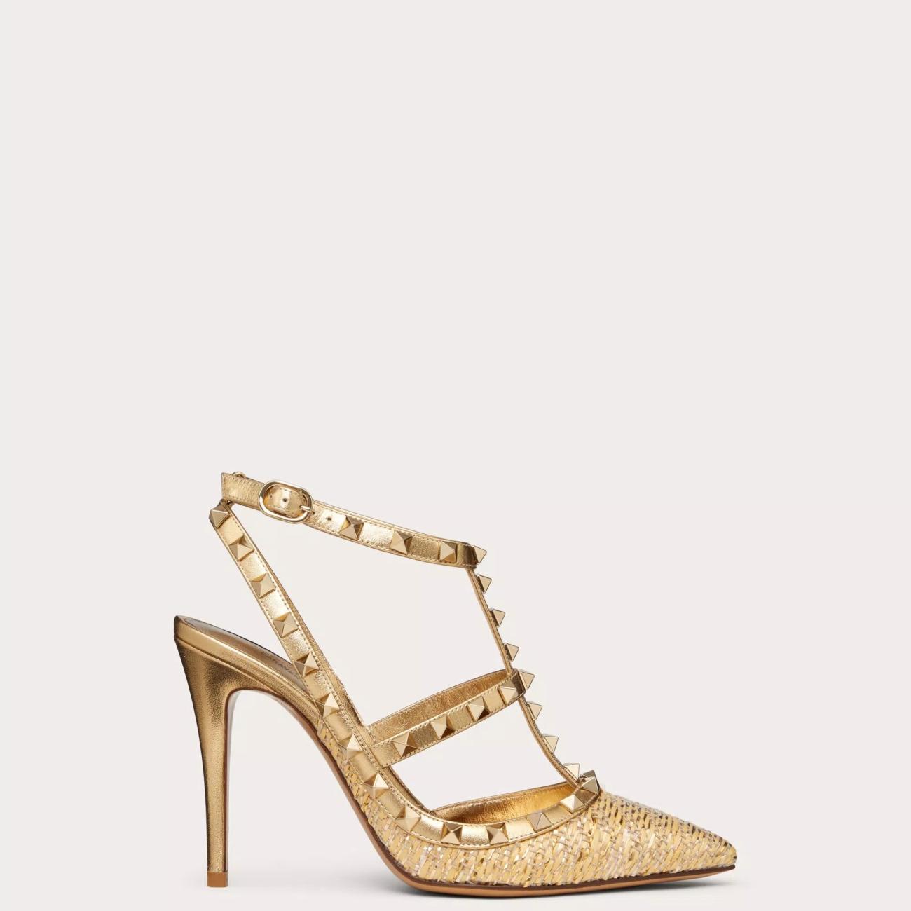 ROCKSTUD RAFFIA STRAP PUMPS 100MM