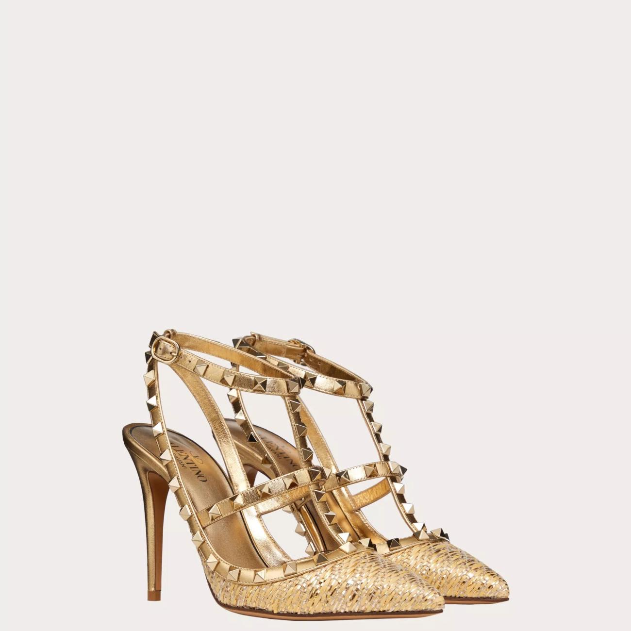 ROCKSTUD RAFFIA STRAP PUMPS 100MM
