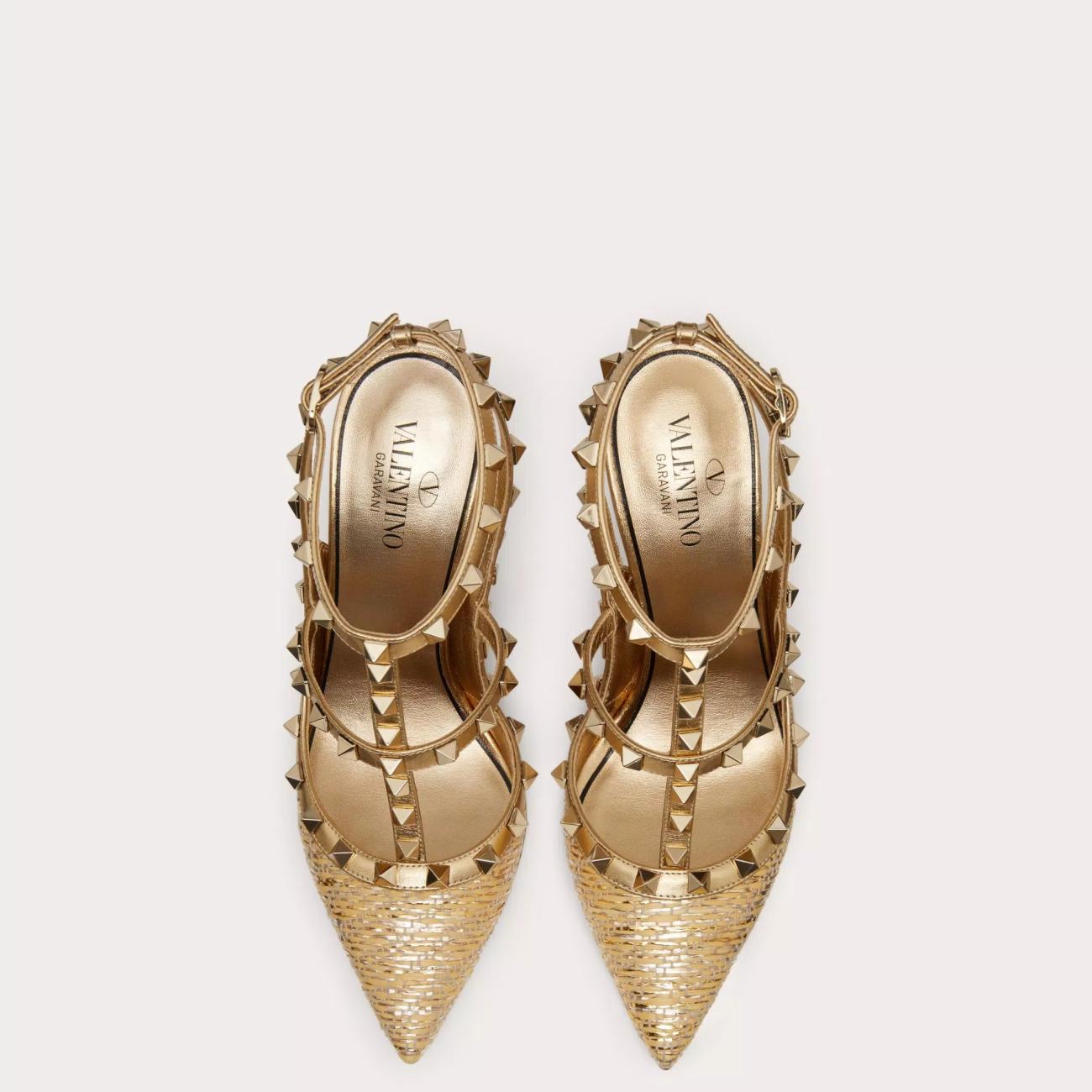 ROCKSTUD RAFFIA STRAP PUMPS 100MM