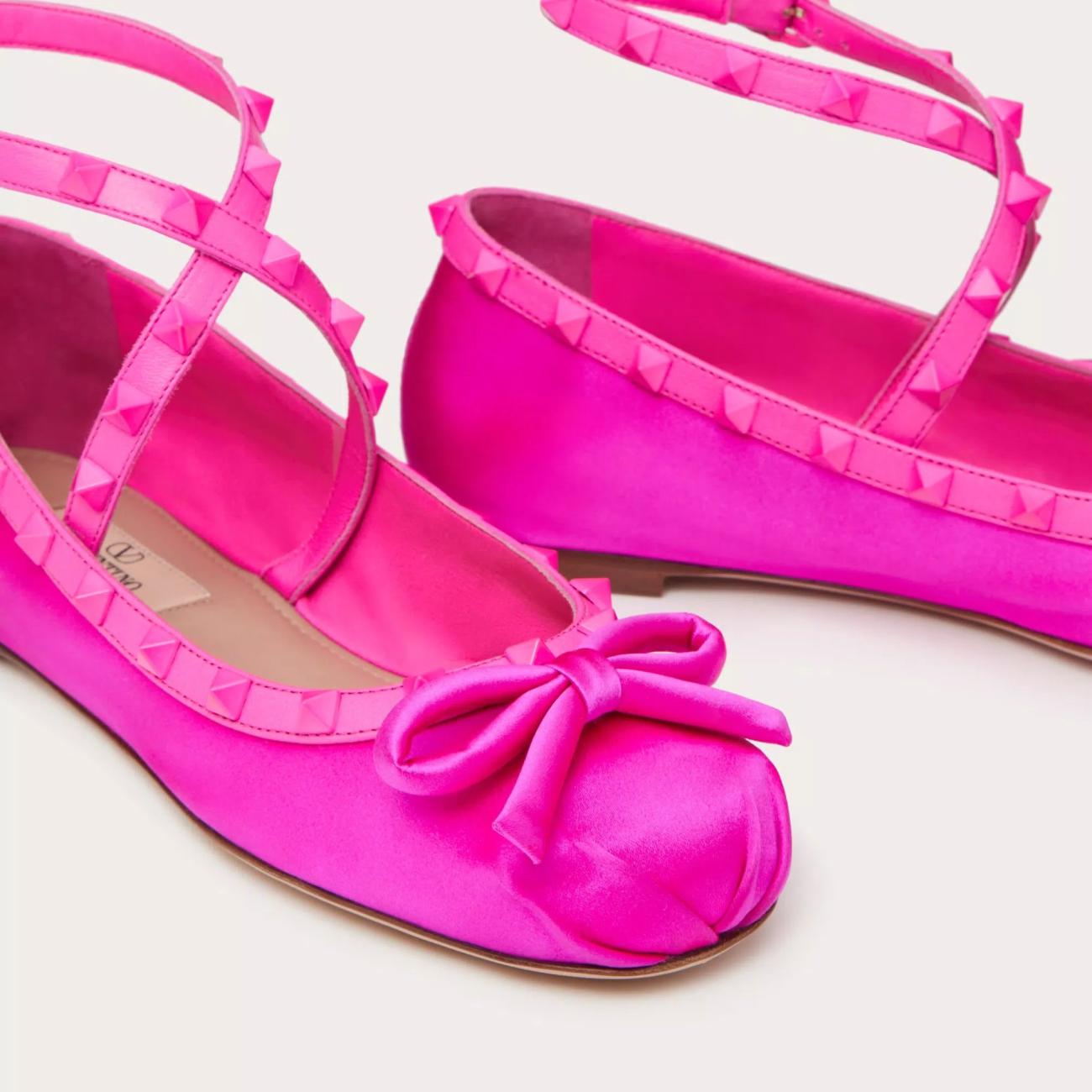 TONE-ON-TONE STUD-EMBELLISHED ROCKSTUD SATIN BALLERINAS