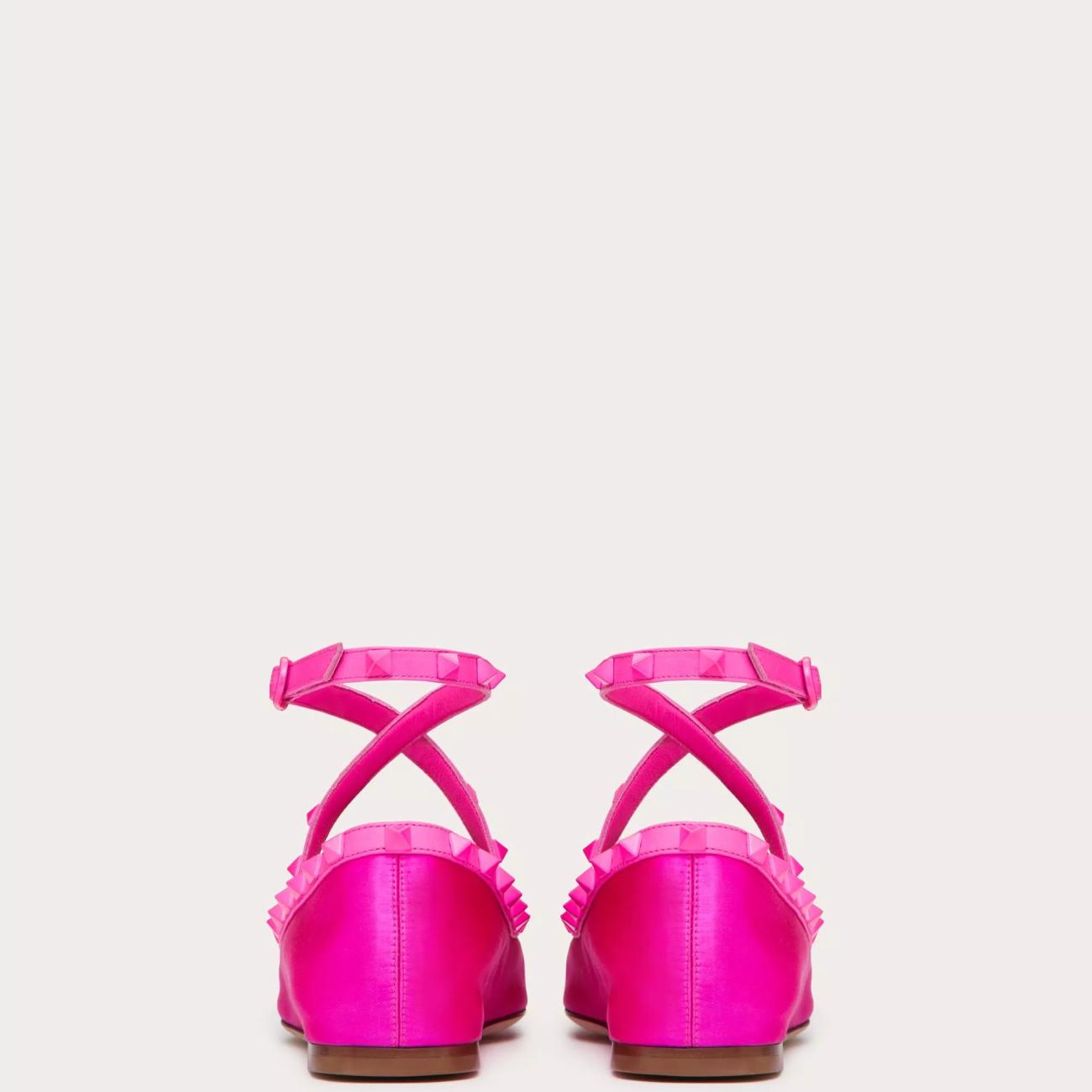 TONE-ON-TONE STUD-EMBELLISHED ROCKSTUD SATIN BALLERINAS