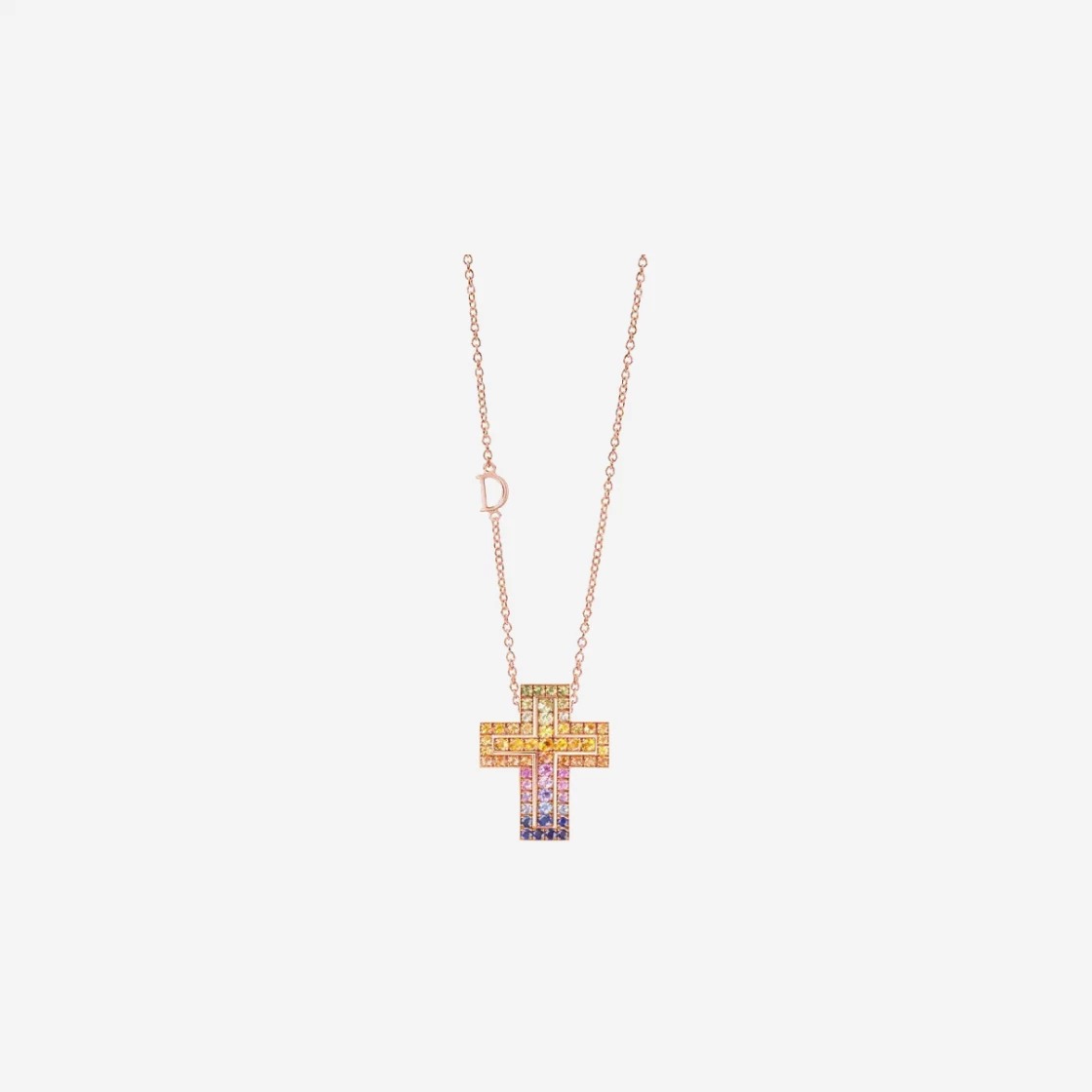 Damiani Belle Epoque Rainbow Sapphires 20x26mm Necklace Pink Gold