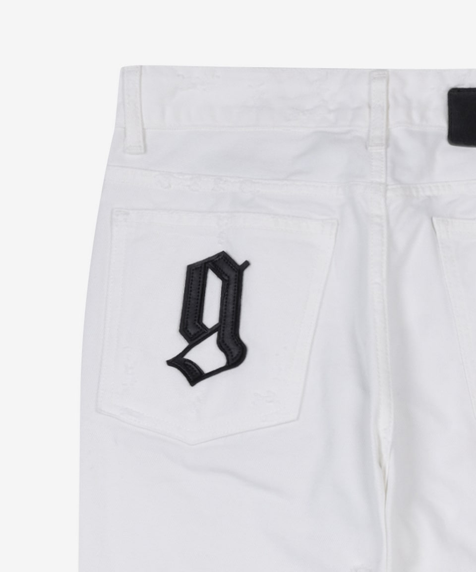 [3 Days Special] Men's Logo Patch Distressed Pants - White