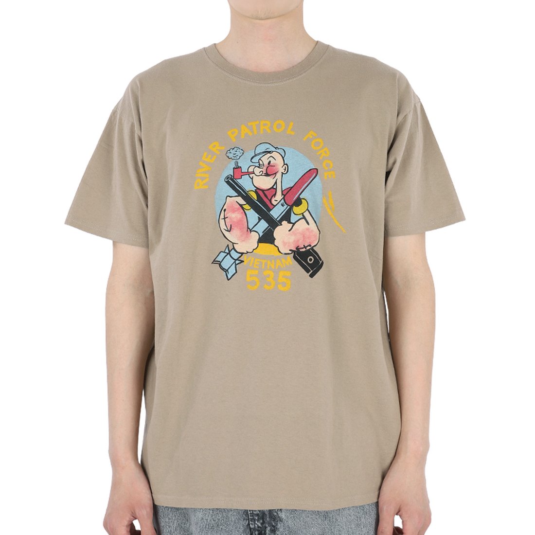 Graphic printing T-shirt khaki