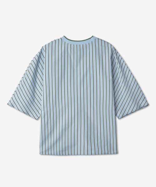 Men's kimono short sleeves T-shirt - Green: Blue stripe