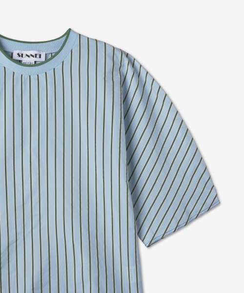 Men's kimono short sleeves T-shirt - Green: Blue stripe