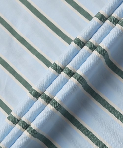 Men's kimono short sleeves T-shirt - Green: Blue stripe