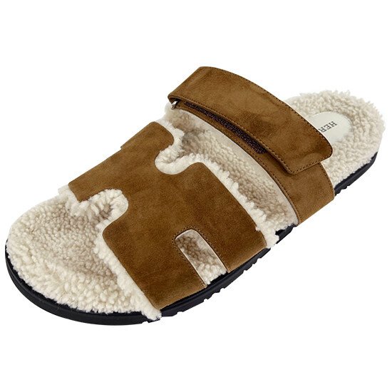 Hermes Chypre Sandal Suede Goatskin Woolskin & Brun Fume Ecru