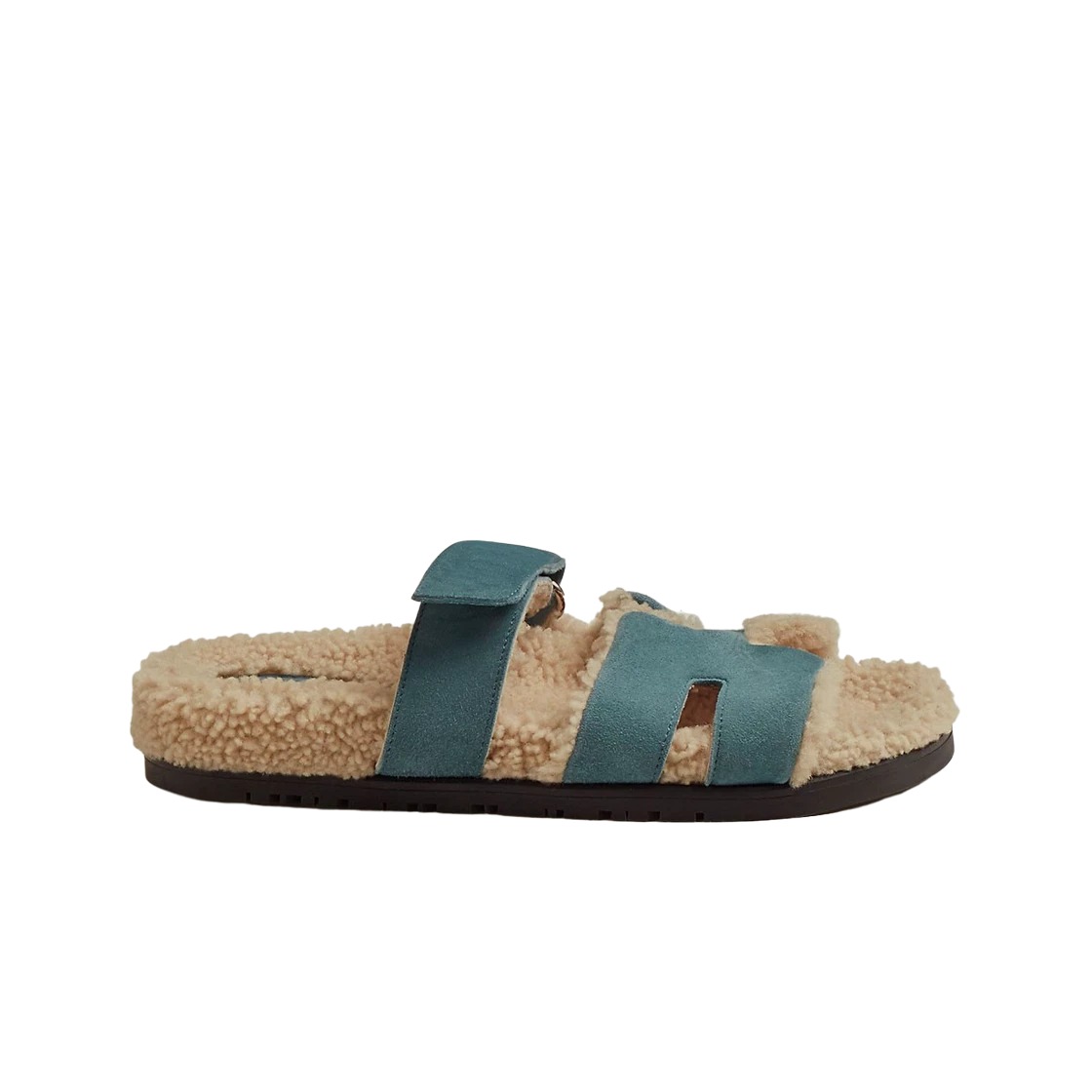 Hermes Chypre Sandal Suede Goatskin Woolskin & Bleu Pinede Ecru