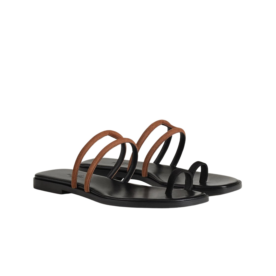 Hermes Georgia Sandal Suede Goatskin & Marron Teck Noir