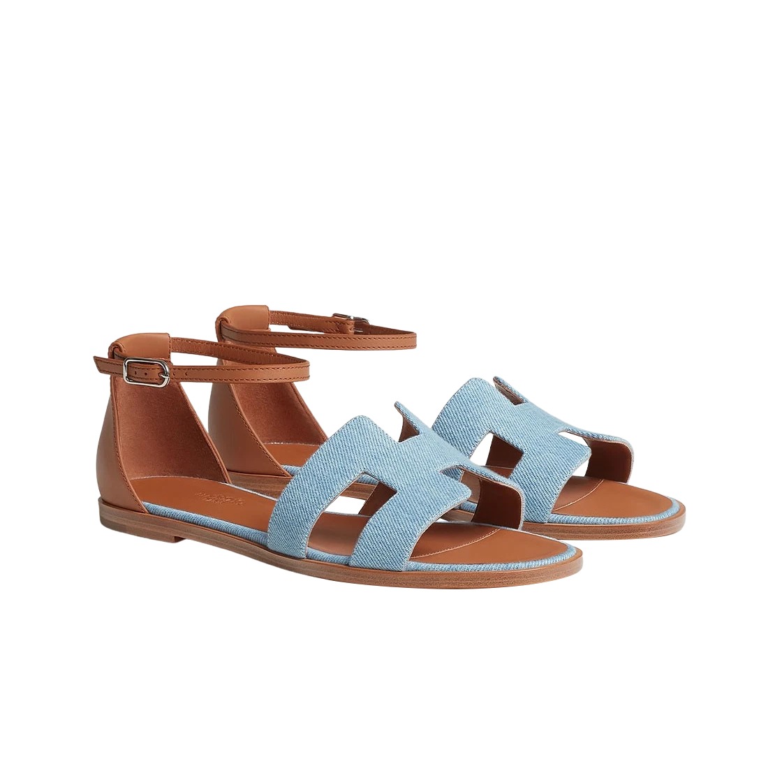 Hermes Santorini Sandal Denim Calfskin & Bleu Clair Naturel