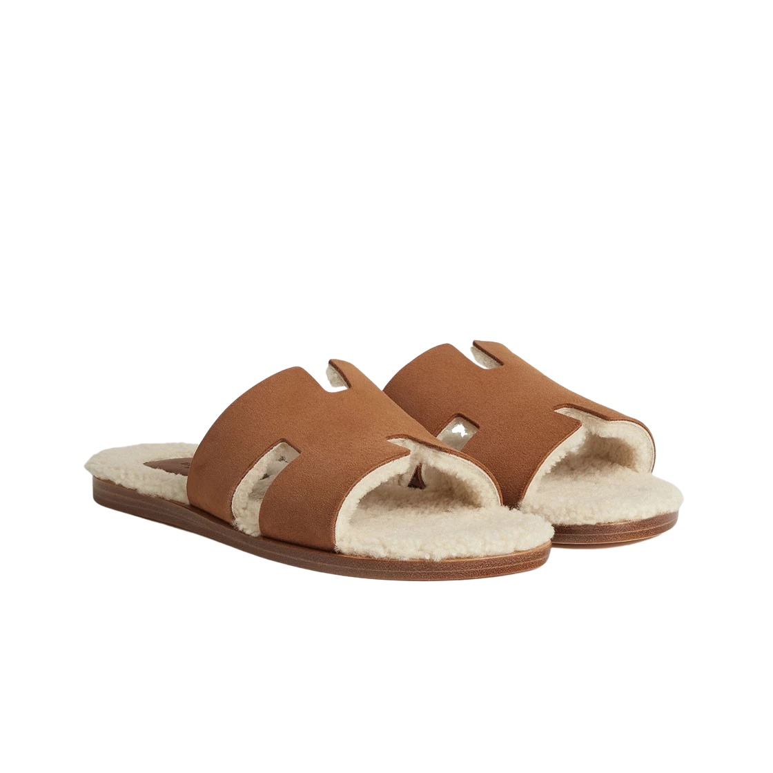Hermes Izmir Sandal Suede Goatskin Woolskin & Marron Teck Ecru