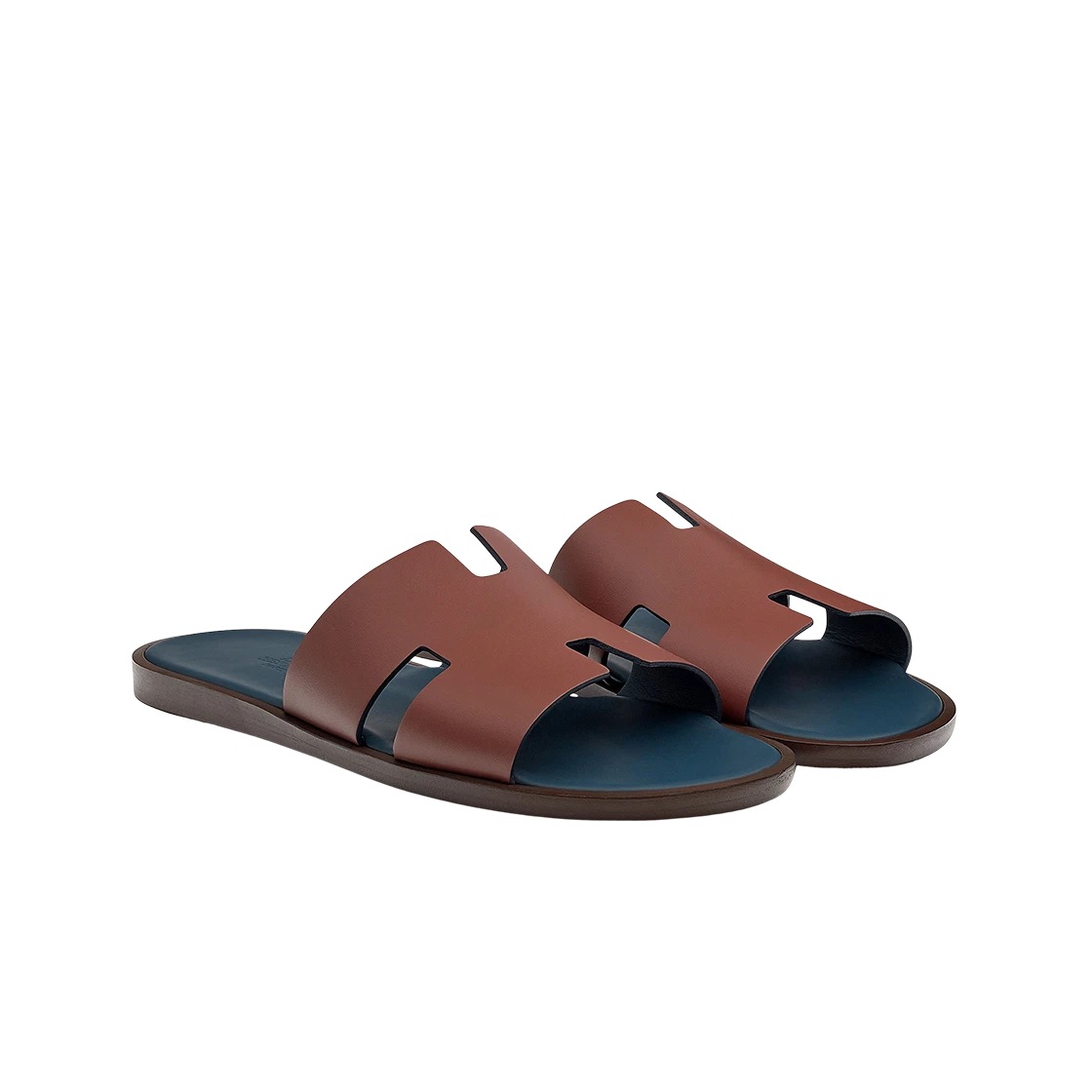Hermes Izmir Sandal Calfskin & Brun Acajou Bleu Celeste
