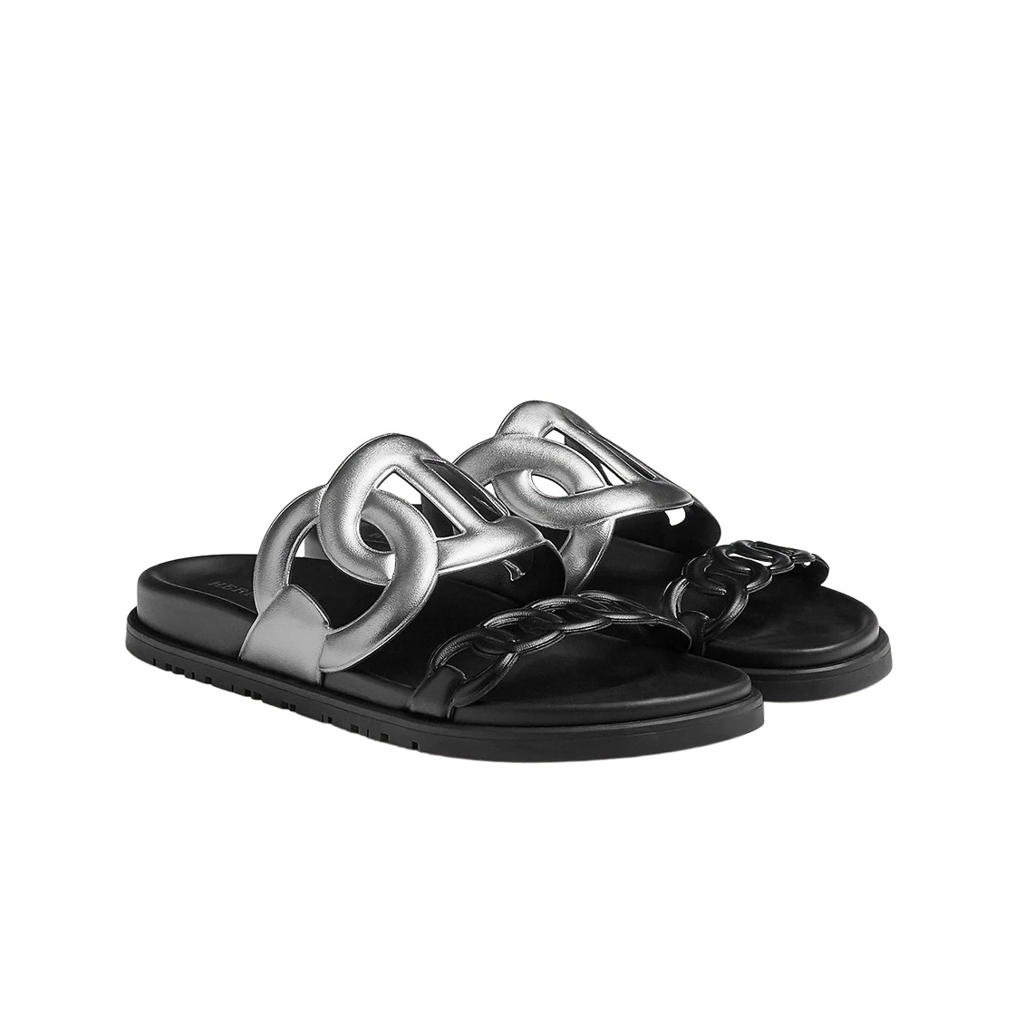 Hermes Extra Sandal Nappa & Gris Argente Noir