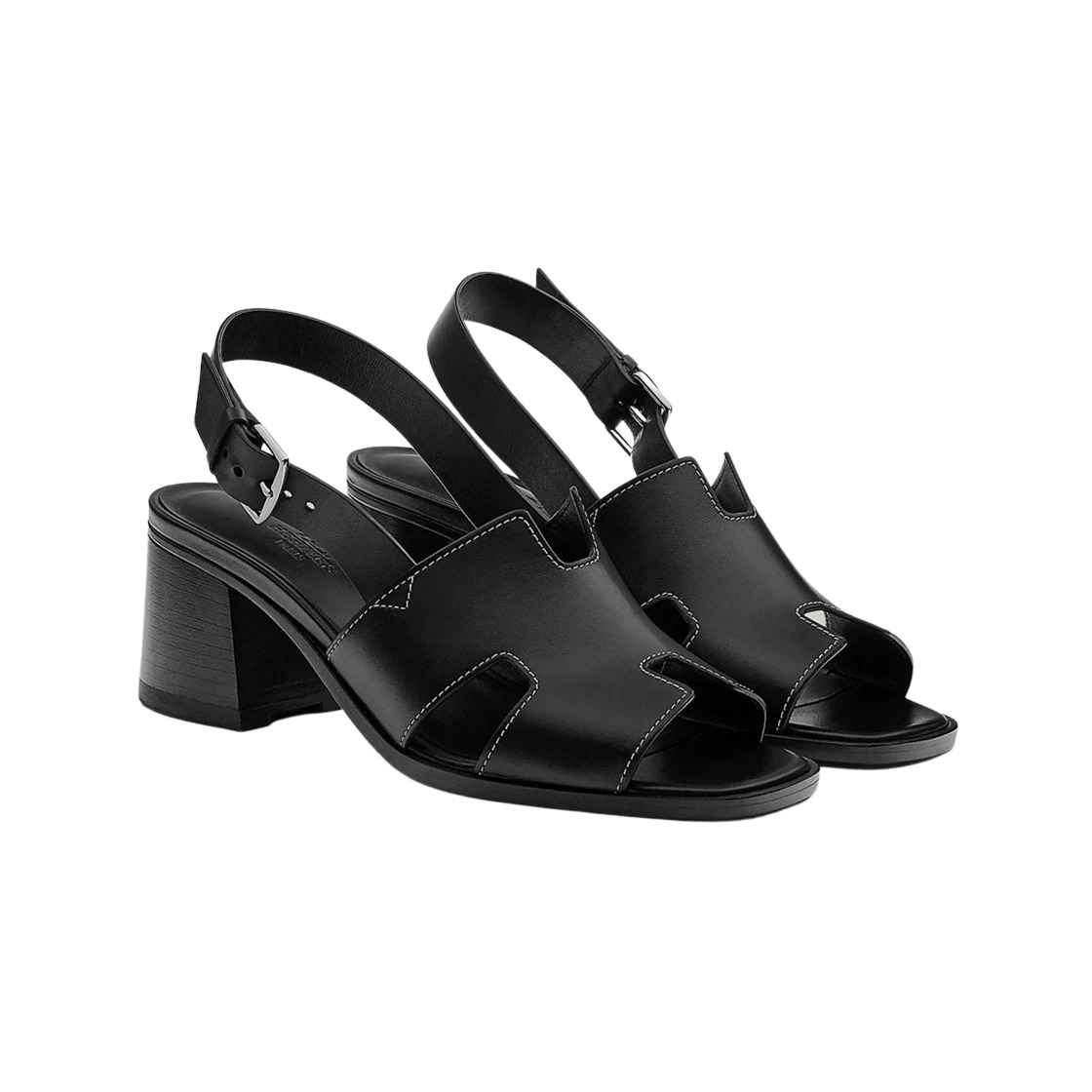 Hermes Elbe 60 Sandal Calfskin & Noir