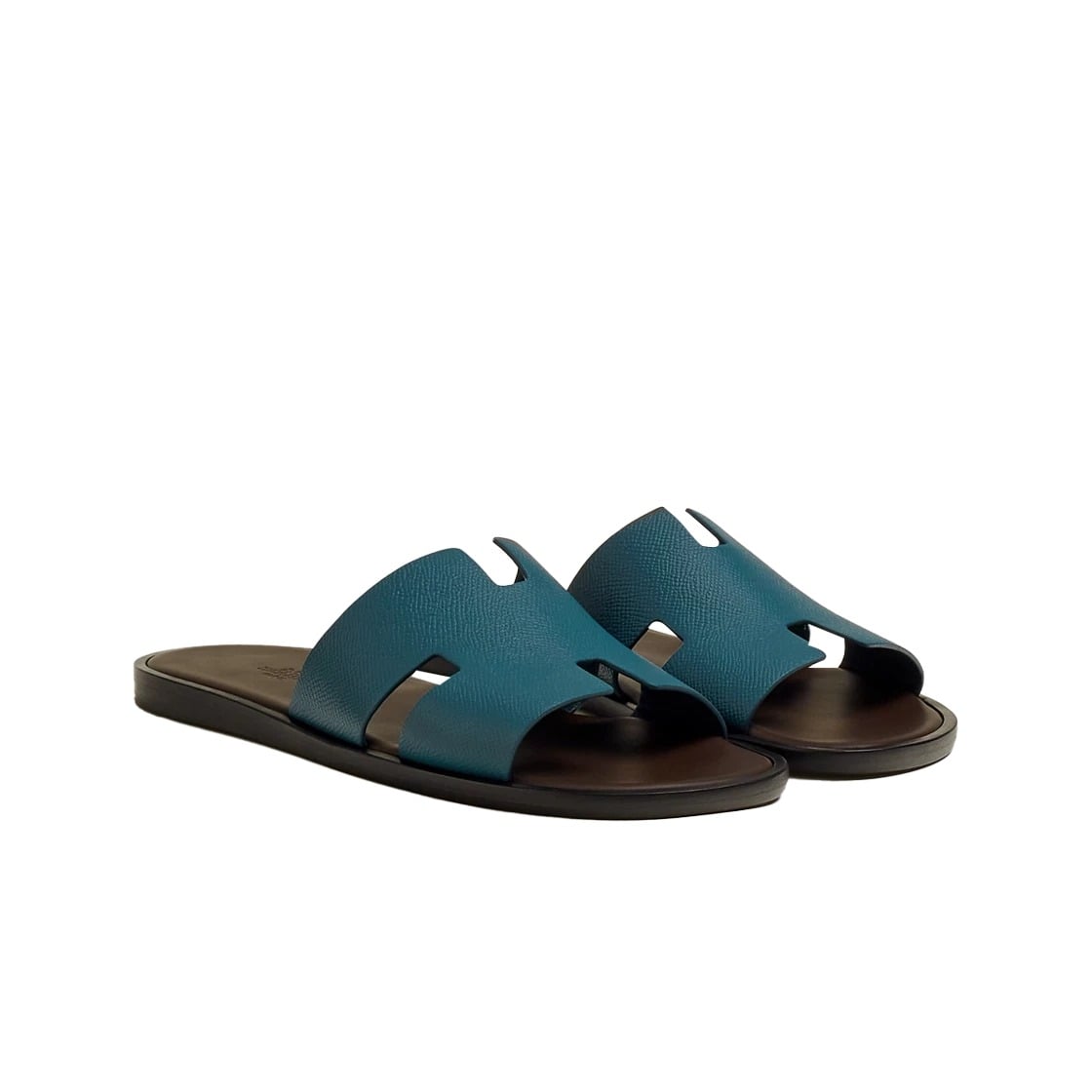 Hermes Izmir Sandal Epsom & Bleu Canard Marron Ebene