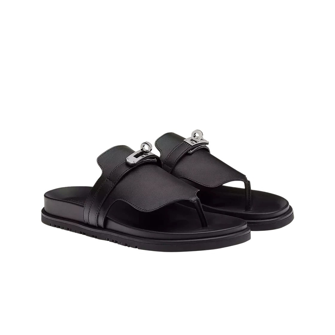 Hermes Empire Sandal Calfskin & Palladium Noir
