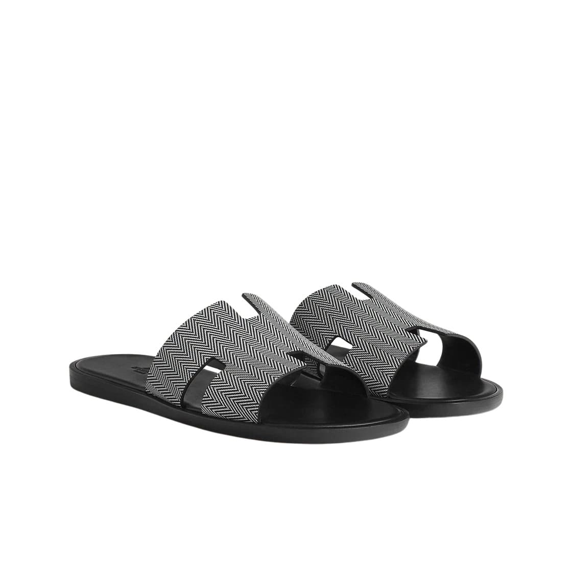 Hermes Izmir Sandal Chevron & Noir Blanc