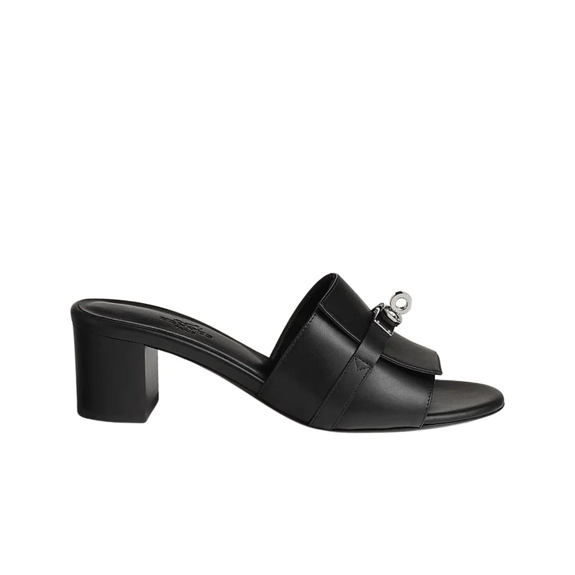 Hermes Gigi 50 Sandal Calfskin & Palladium Noir