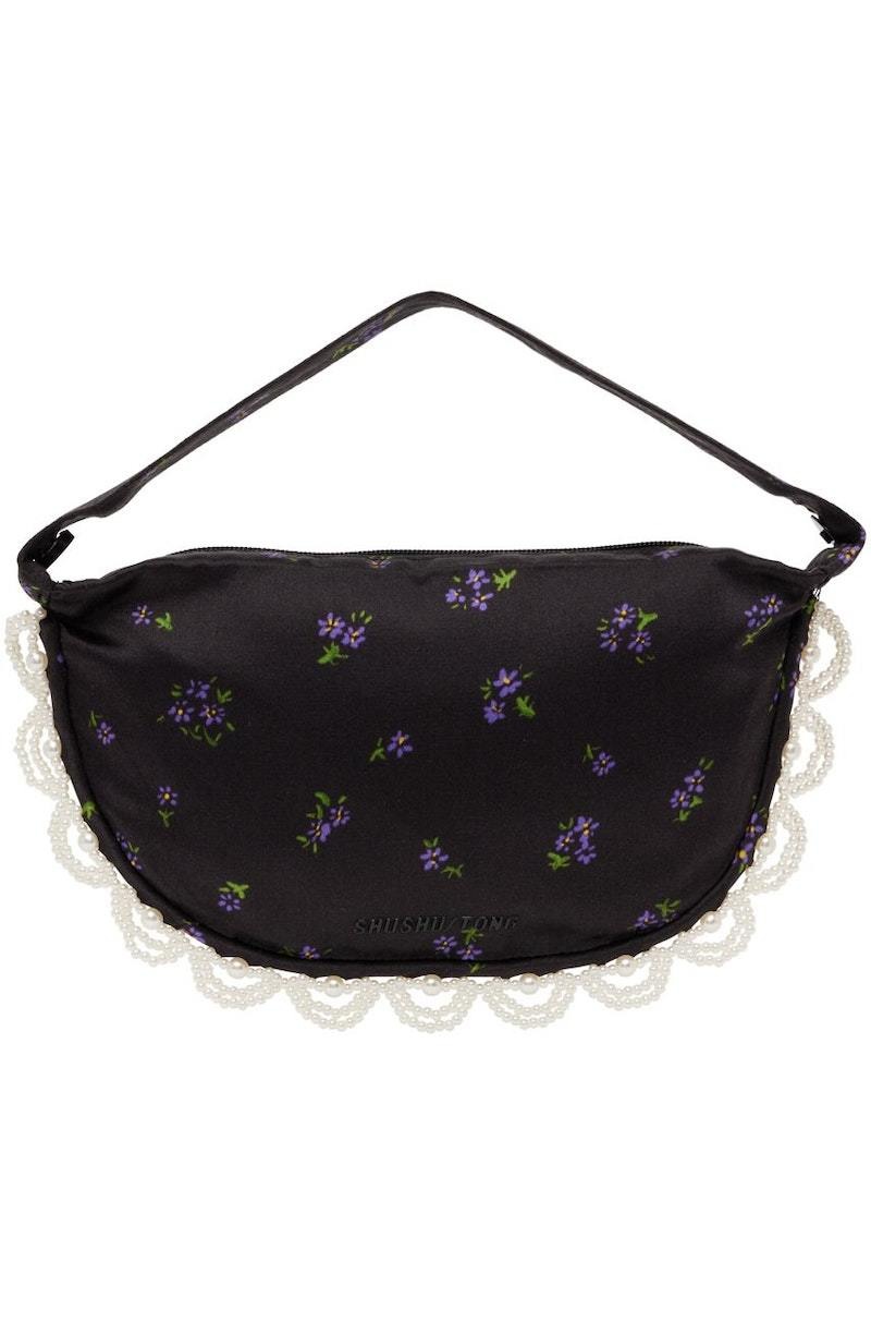 Black floral shoulder bag