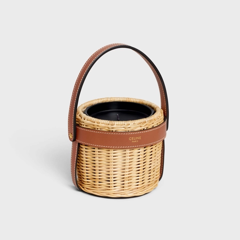 CANDLE HOLDER - WICKER & CALFSKIN TAN