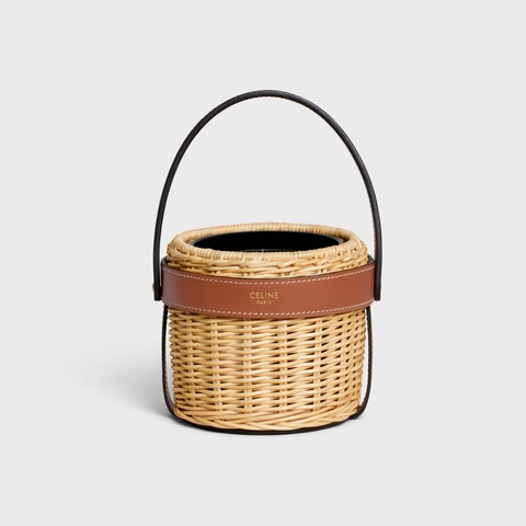 CANDLE HOLDER - WICKER & CALFSKIN TAN