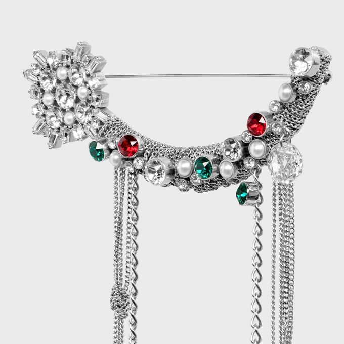 LES PIERRES CELINE STAR BROOCH - RHODIUM FINISH BRASS & STRASS & RESIN PEARLS MULTICOLOR 