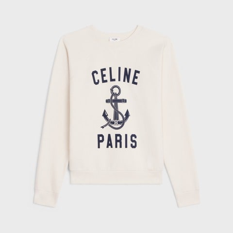 CELINE ANCHOR SWEATER - FLEECE & CASHMERE LIGHT IVORY/ANKRE BLUE