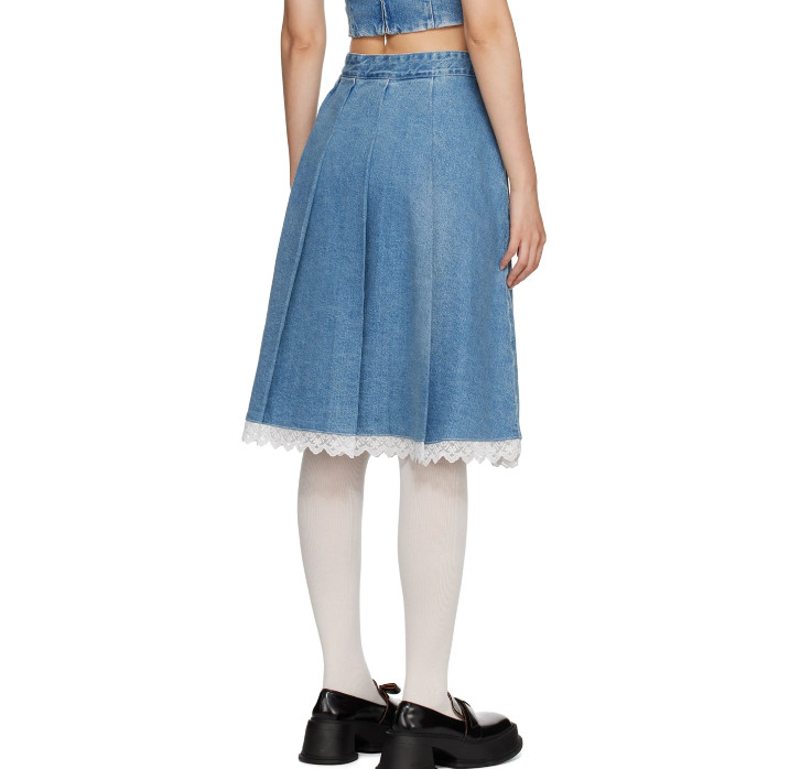 Exclusive Blue Pleated Denim Midi Skirt