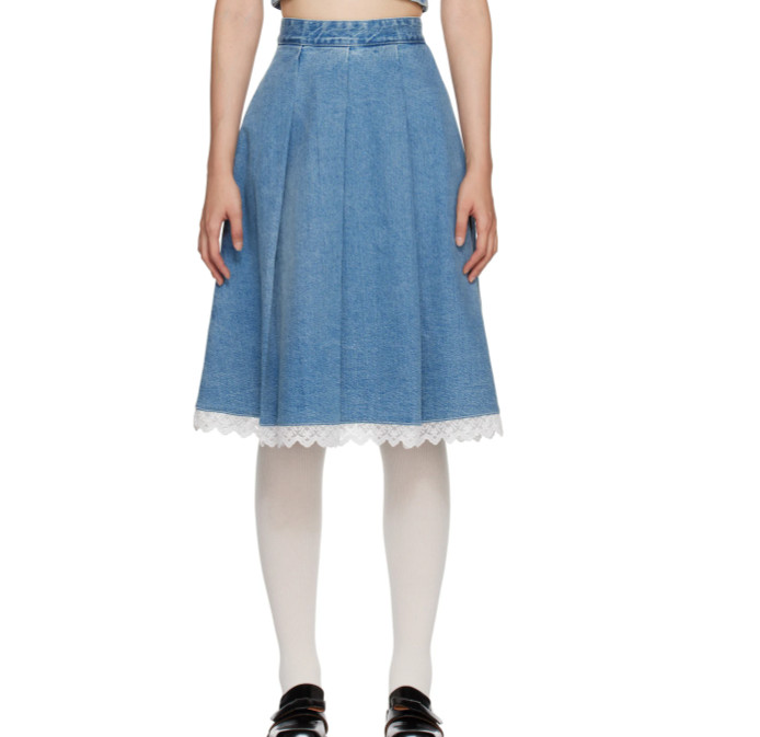 Exclusive Blue Pleated Denim Midi Skirt