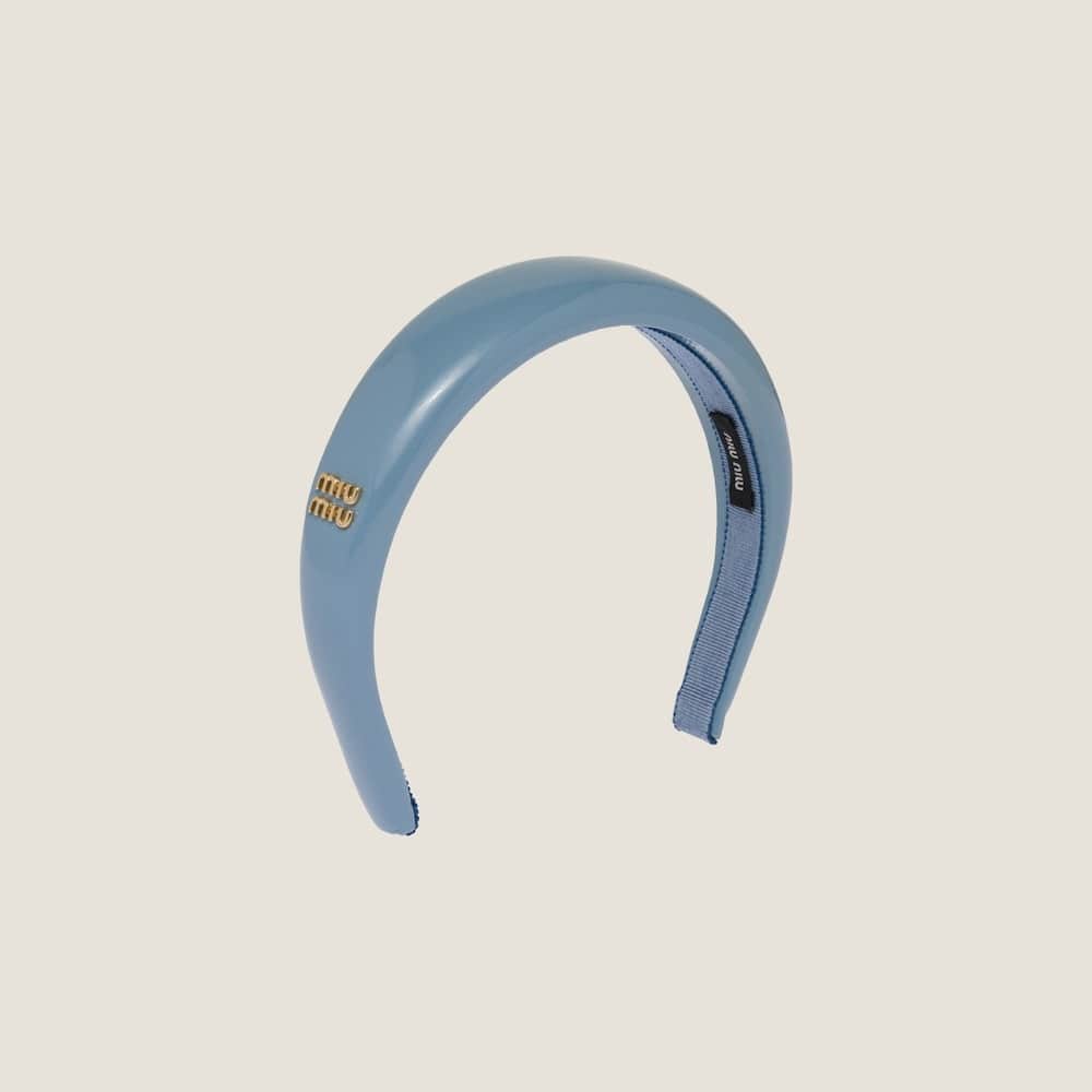 patent leather headband blue