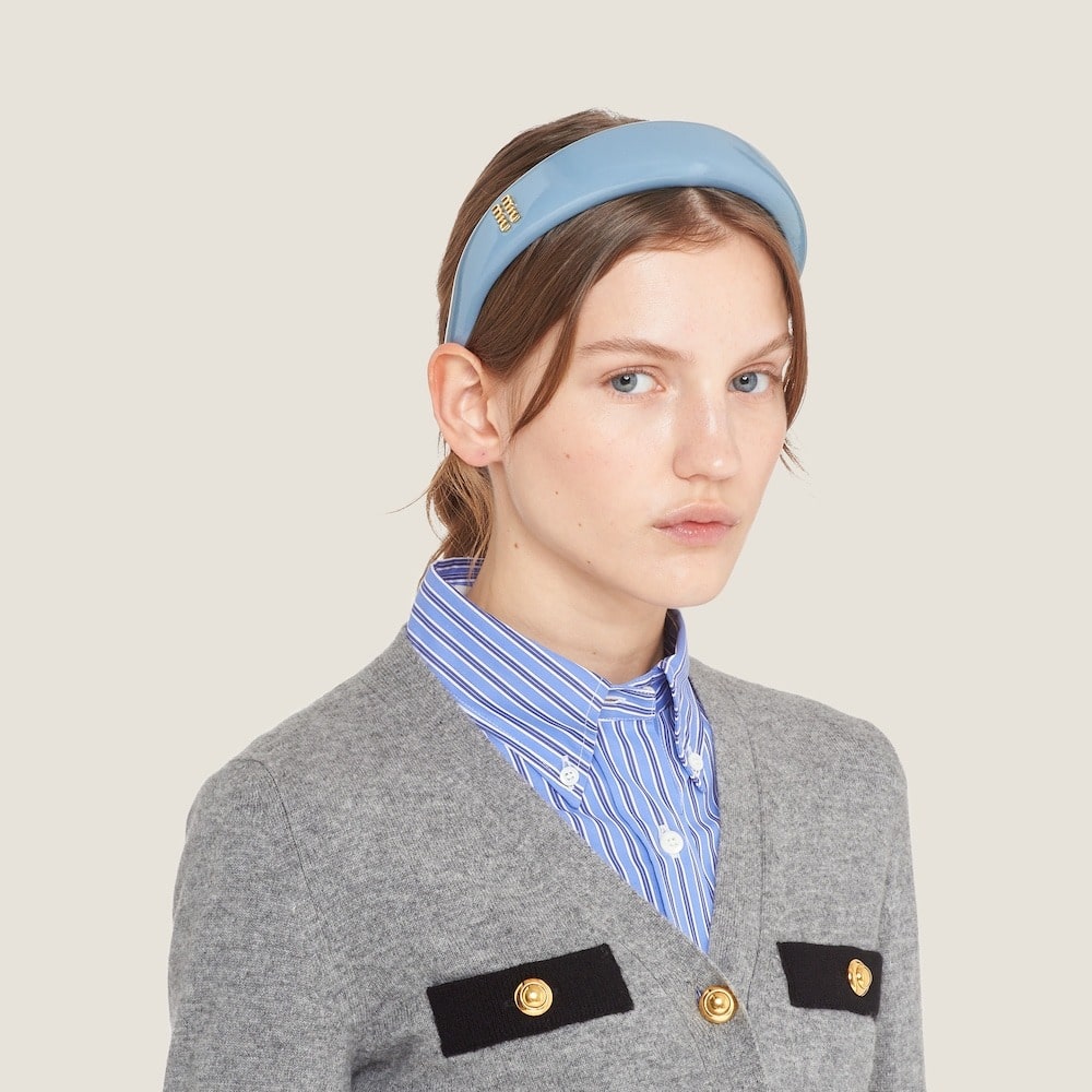 patent leather headband blue