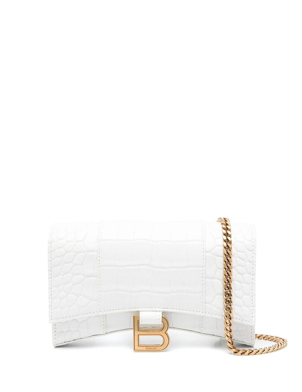 Crocodile Embossing Chain Wallet Bag white