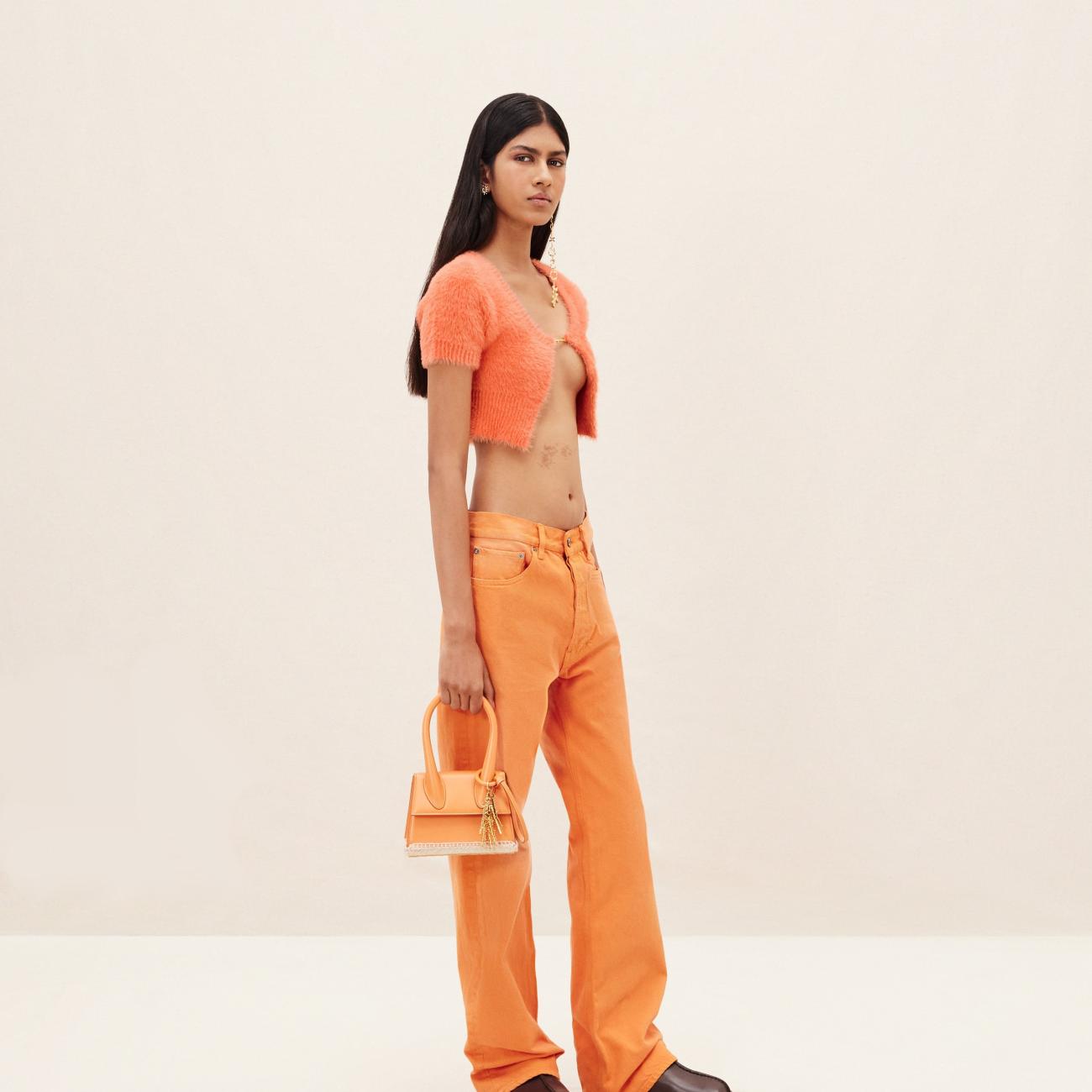 La Mayu Nive Fluffy Charm Logo Cardigan orange