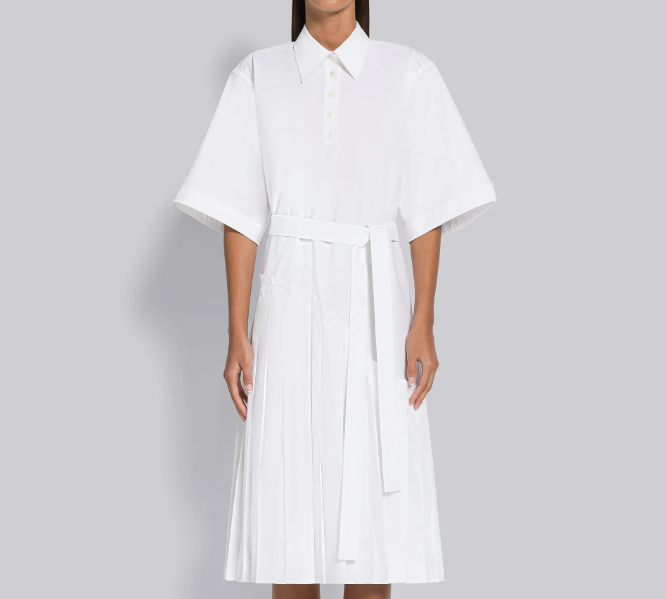 HEAVY POPLIN ASYMMETRIC PLEATED BOTTOM DRESS
