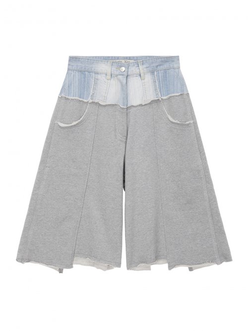 DENIM COMBI SWEAT HALF PANTS IN GRAY