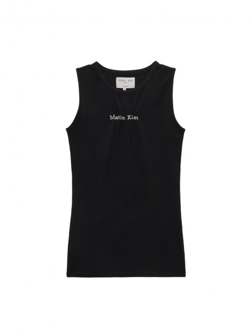 MATIN LOGO SHIRRING SLEEVELESS IN BLACK