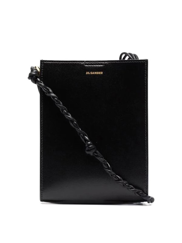 Small leather shoulder and crossbody bag with hand-knotted strap and embossed Jil Sander logo