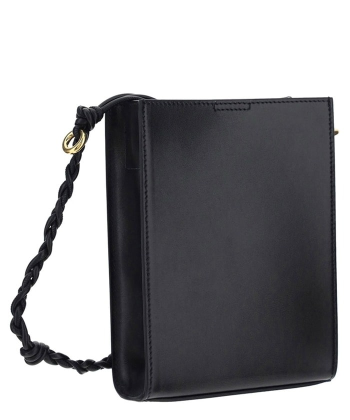 Small leather shoulder and crossbody bag with hand-knotted strap and embossed Jil Sander logo