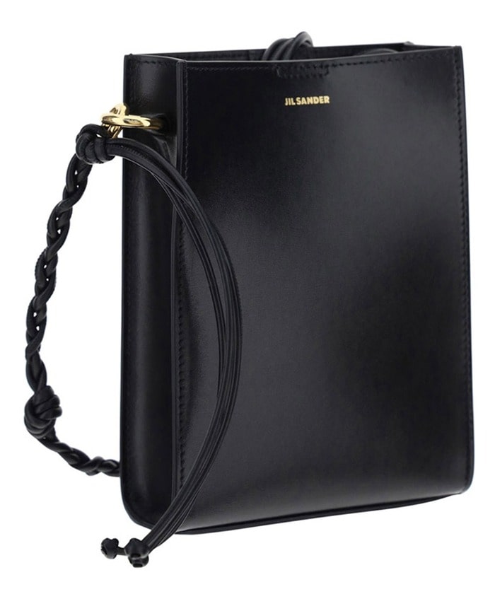 Small leather shoulder and crossbody bag with hand-knotted strap and embossed Jil Sander logo