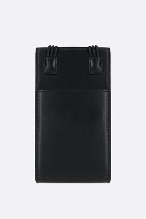 Handmade strap and Jill Sander logo embossed leather cellphone case black