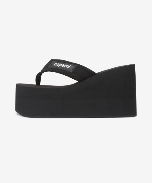 Women's Logo Patch Flip Flops Wedge Sandal Heels - Black