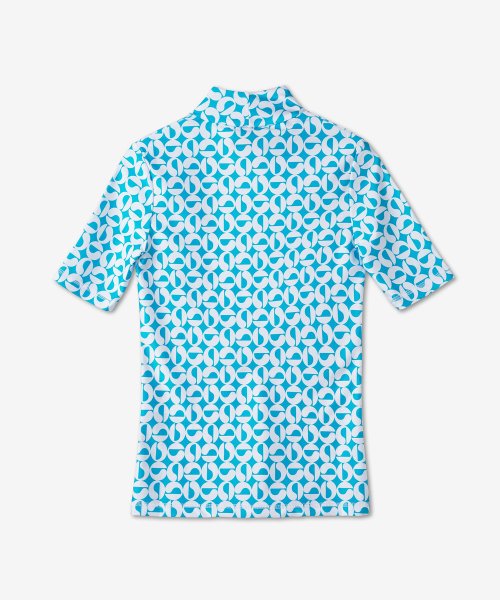 Women's All Over Logo Pattern High Neck Short Sleeve T-Shirt - Light Blue