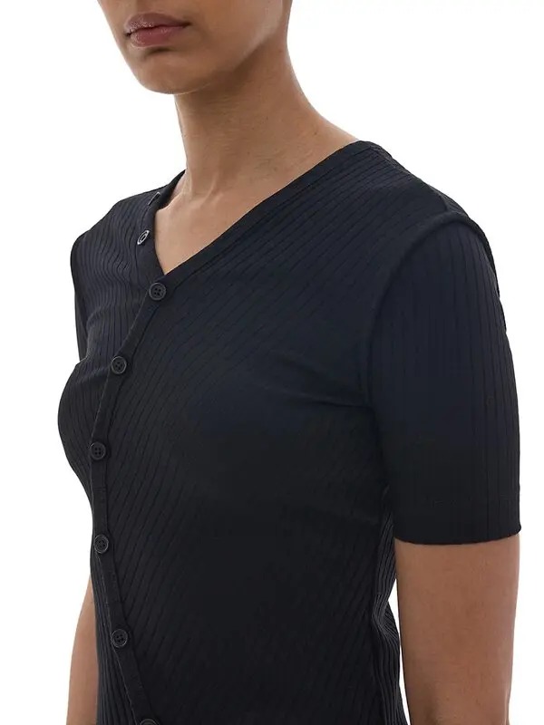 Twist placket short-sleeve top