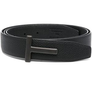 leather palladium T buckle belt