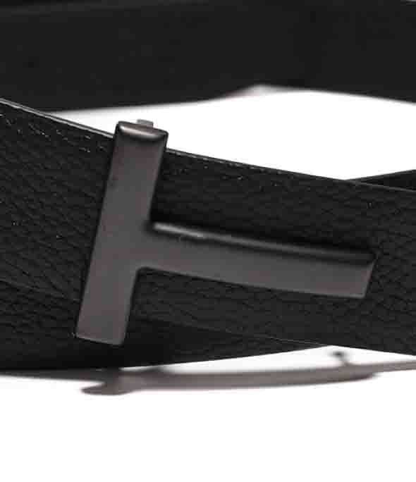 leather palladium T buckle belt