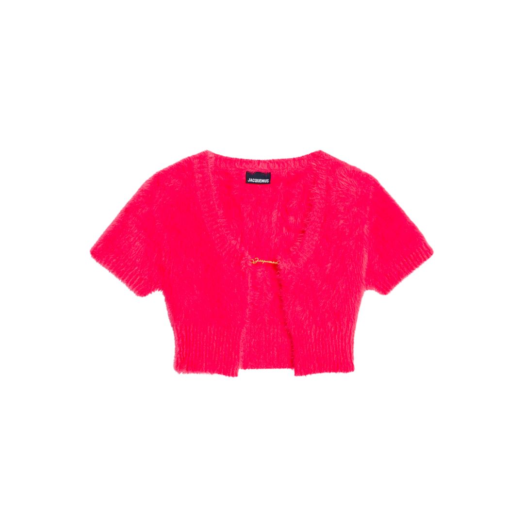 La Mayu Nive Fluffy Charm Logo Cardigan pink