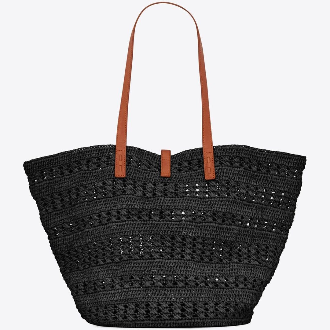 Top Handle Raffia Tote Bag - Black