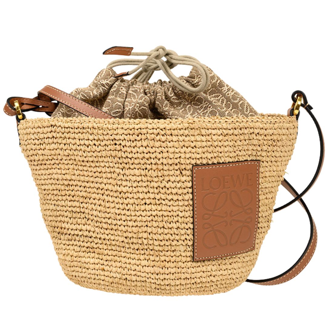 Women's Anagram Pochette Raffia Bucket Bag - Beige