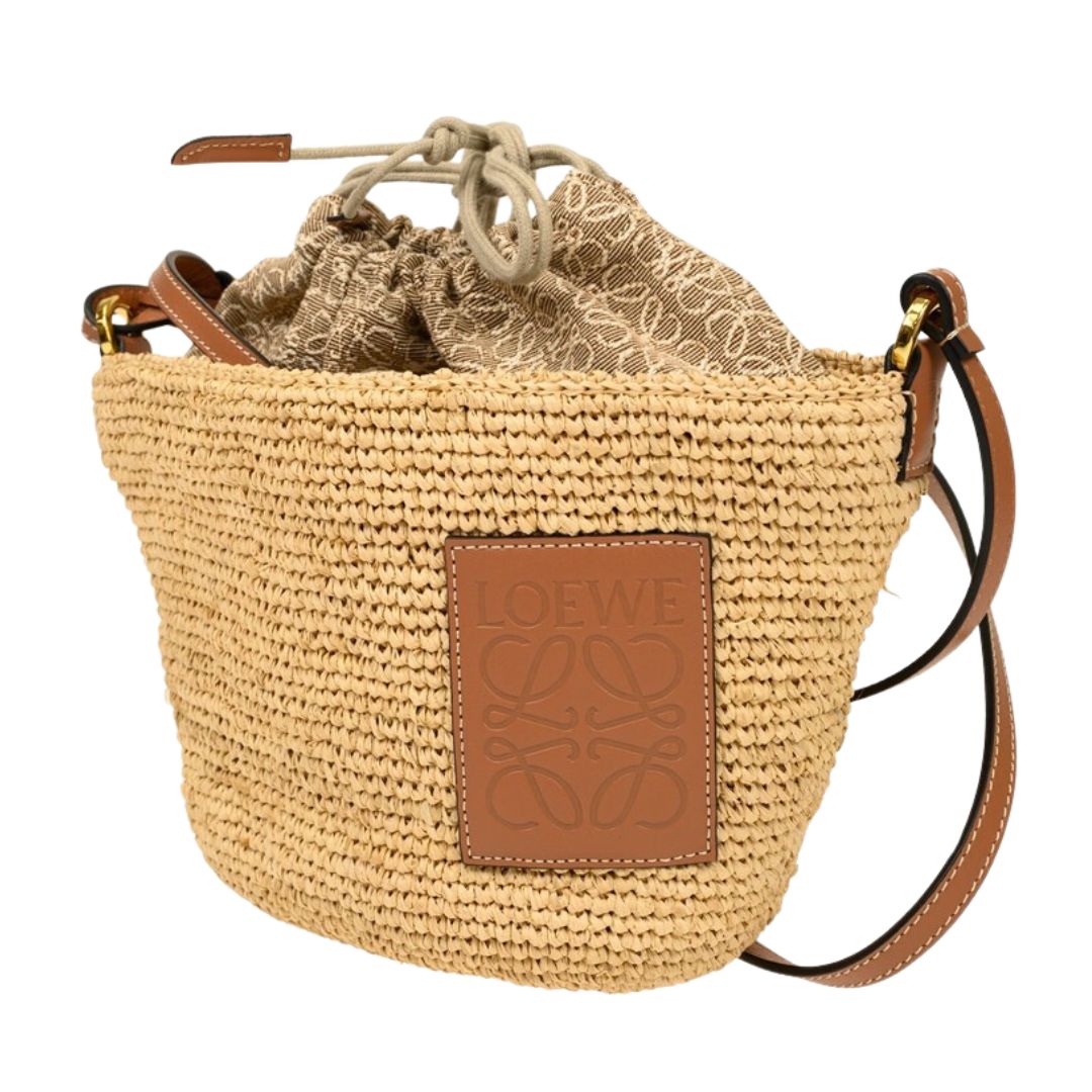 Women's Anagram Pochette Raffia Bucket Bag - Beige